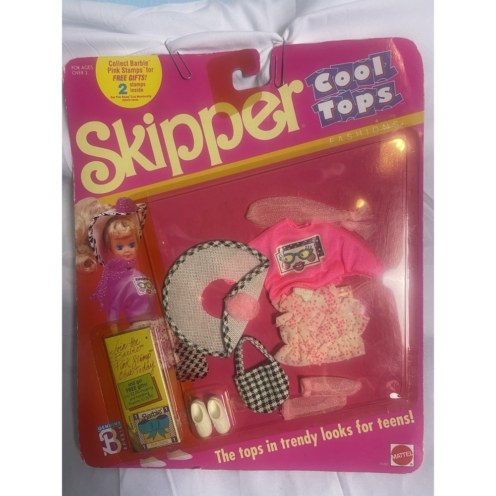 VTG 1989 barbie Skipper Doll Cool Tops 9088 OUTFIT BLACK CHECK BAG RUFFLE SKIRT